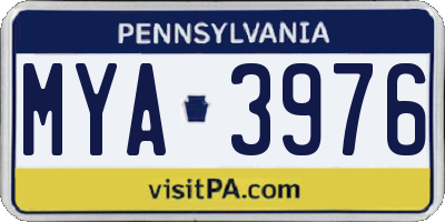 PA license plate MYA3976