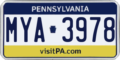 PA license plate MYA3978
