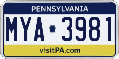 PA license plate MYA3981