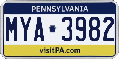 PA license plate MYA3982