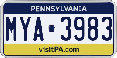PA license plate MYA3983