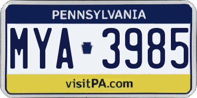 PA license plate MYA3985