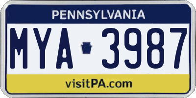 PA license plate MYA3987