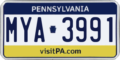 PA license plate MYA3991