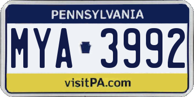 PA license plate MYA3992