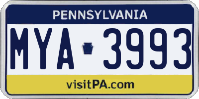 PA license plate MYA3993