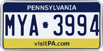 PA license plate MYA3994