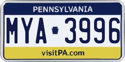 PA license plate MYA3996