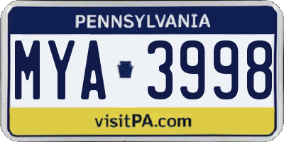 PA license plate MYA3998