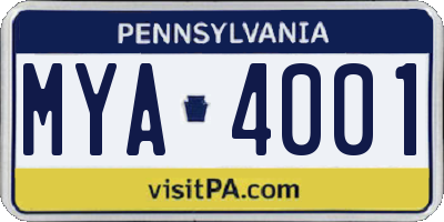 PA license plate MYA4001