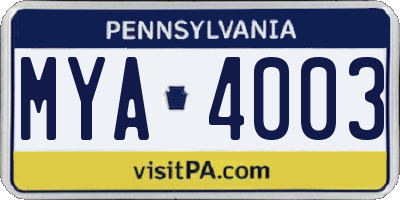 PA license plate MYA4003