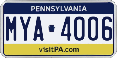 PA license plate MYA4006