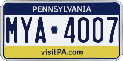 PA license plate MYA4007