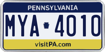 PA license plate MYA4010