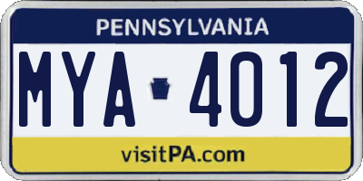 PA license plate MYA4012