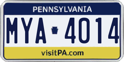 PA license plate MYA4014