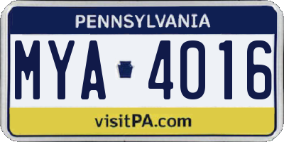 PA license plate MYA4016