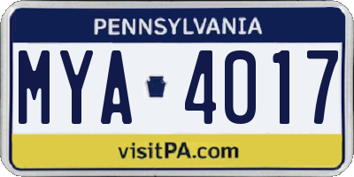 PA license plate MYA4017