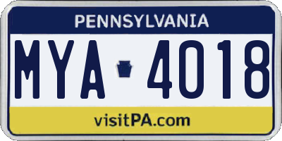PA license plate MYA4018