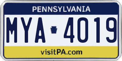PA license plate MYA4019