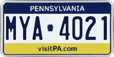 PA license plate MYA4021