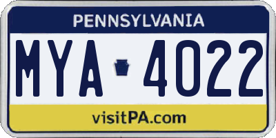PA license plate MYA4022