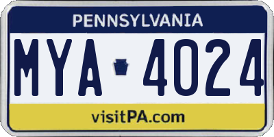 PA license plate MYA4024