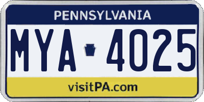 PA license plate MYA4025