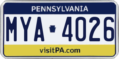 PA license plate MYA4026