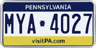 PA license plate MYA4027