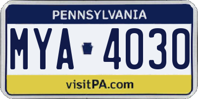 PA license plate MYA4030
