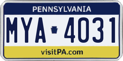 PA license plate MYA4031