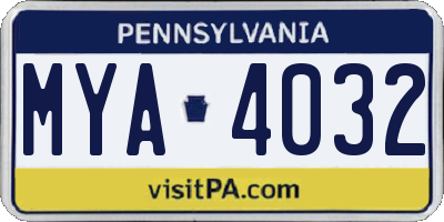 PA license plate MYA4032