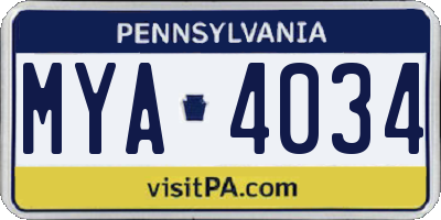 PA license plate MYA4034