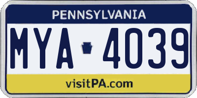 PA license plate MYA4039