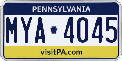 PA license plate MYA4045