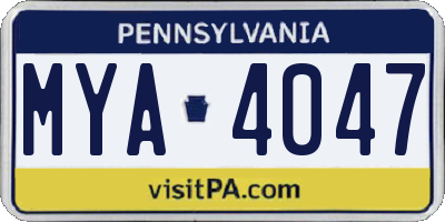 PA license plate MYA4047