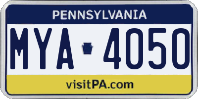 PA license plate MYA4050