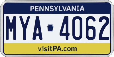 PA license plate MYA4062