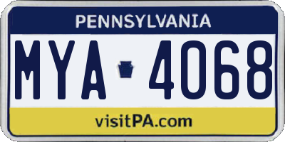 PA license plate MYA4068