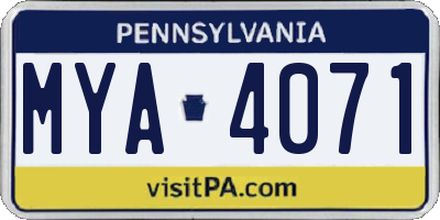 PA license plate MYA4071