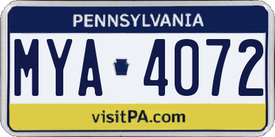 PA license plate MYA4072