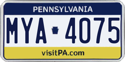 PA license plate MYA4075