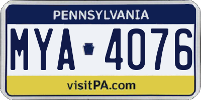 PA license plate MYA4076