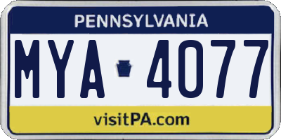 PA license plate MYA4077