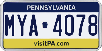 PA license plate MYA4078