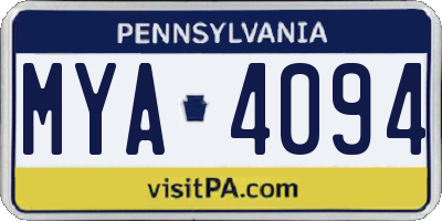 PA license plate MYA4094