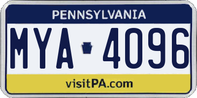 PA license plate MYA4096