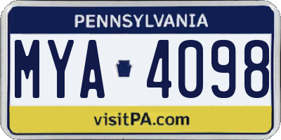PA license plate MYA4098