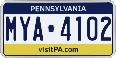 PA license plate MYA4102